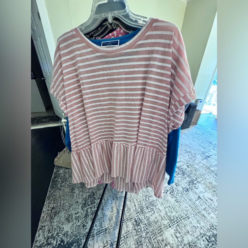 Striped Short Sleeve Top in Pink and White